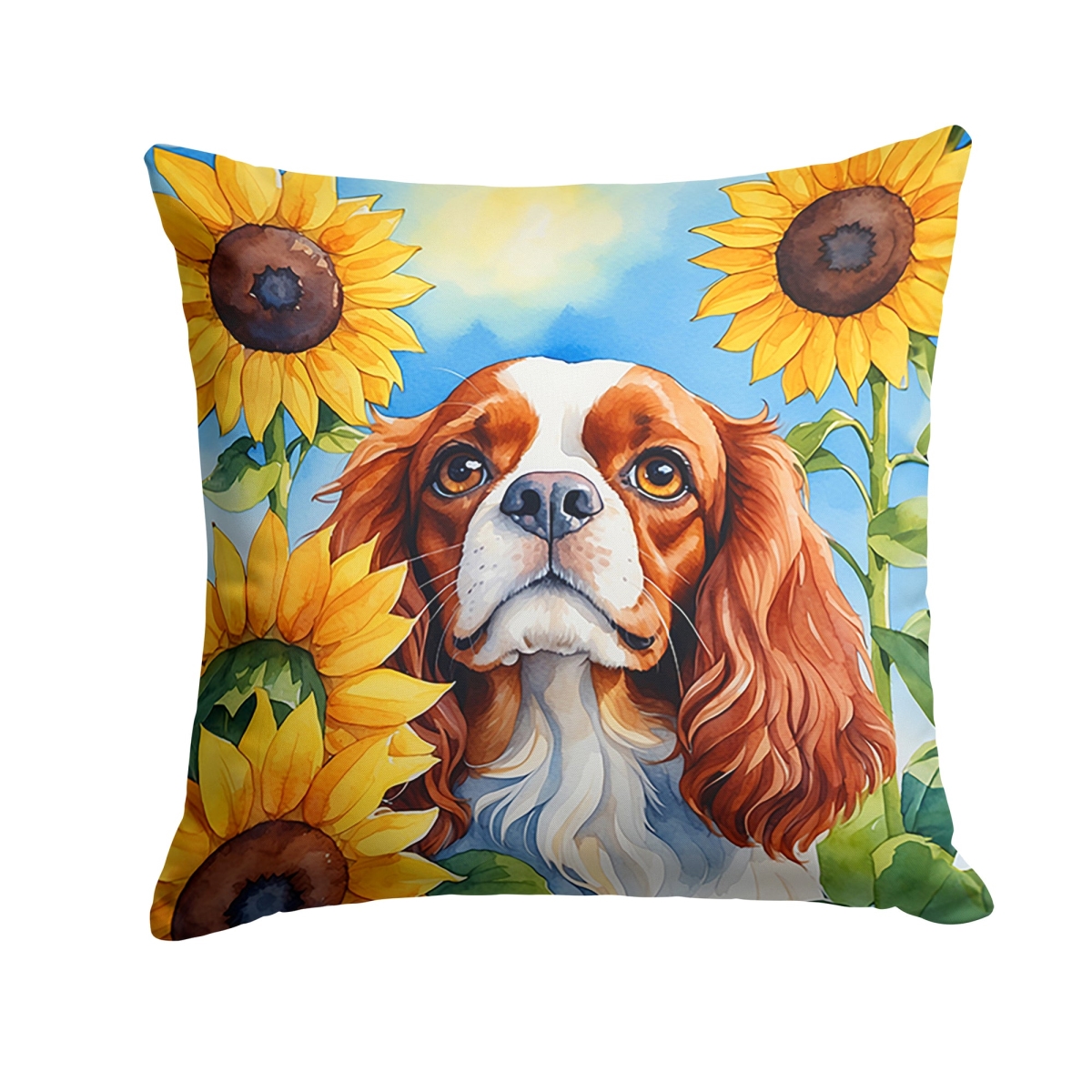 DAC6047PW1818 18 x 18 in. Cavalier Spaniel in Sunflowers Throw Pillow