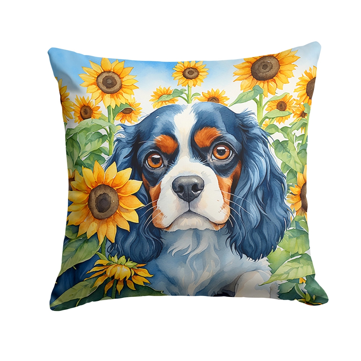 DAC6049PW1818 18 x 18 in. Cavalier Spaniel in Sunflowers Throw Pillow