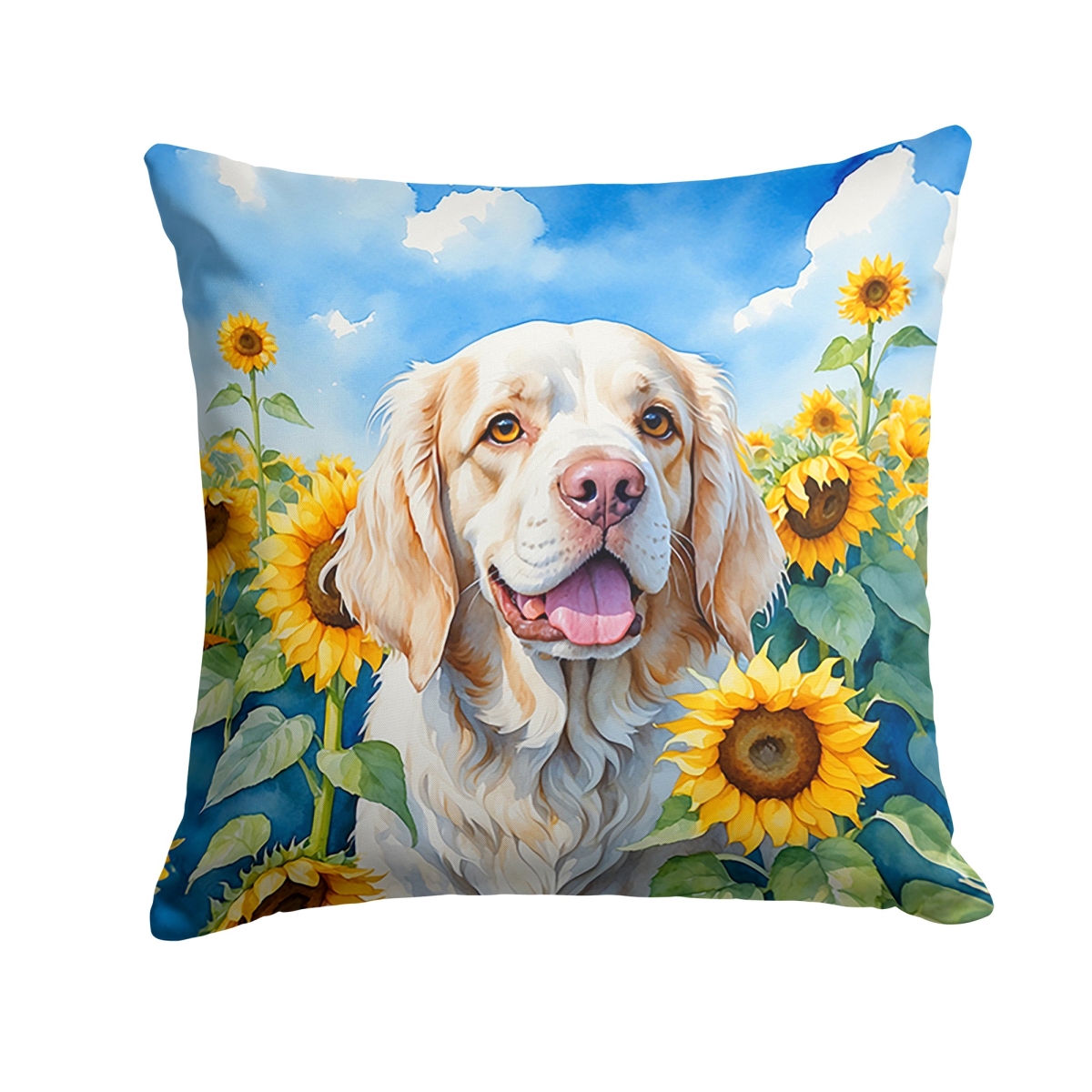 18 x 18 in. Clumber Spaniel in Sunflowers Throw Pillow