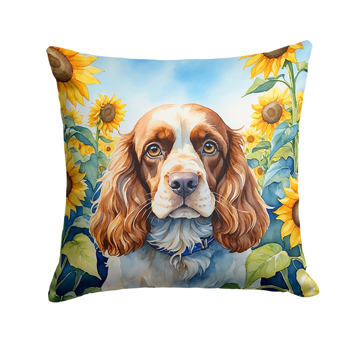 18 x 18 in. Cocker Spaniel in Sunflowers Throw Pillow