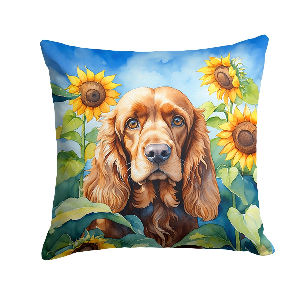 DAC6059PW1818 18 x 18 in. Cocker Spaniel in Sunflowers Throw Pillow