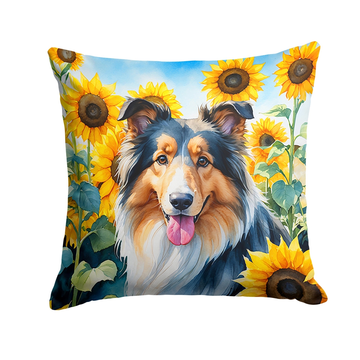18 x 18 in. Collie in Sunflowers Throw Pillow