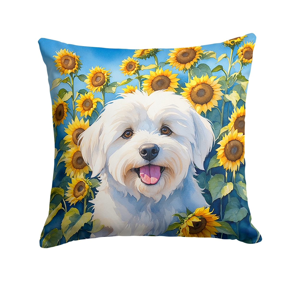 18 x 18 in. Coton De Tulear in Sunflowers Throw Pillow