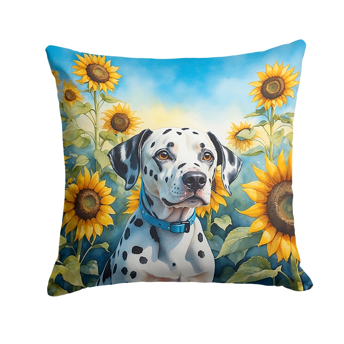 18 x 18 in. Dalmatian in Sunflowers Throw Pillow