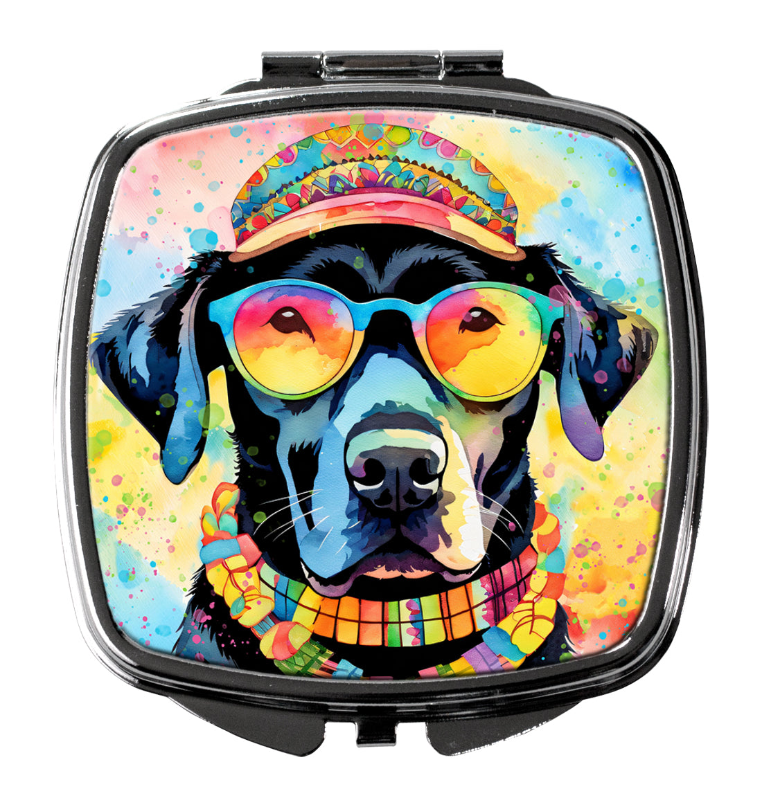 3 x 2.75 in. Black Labrador Hippie Dawg Compact Mirror