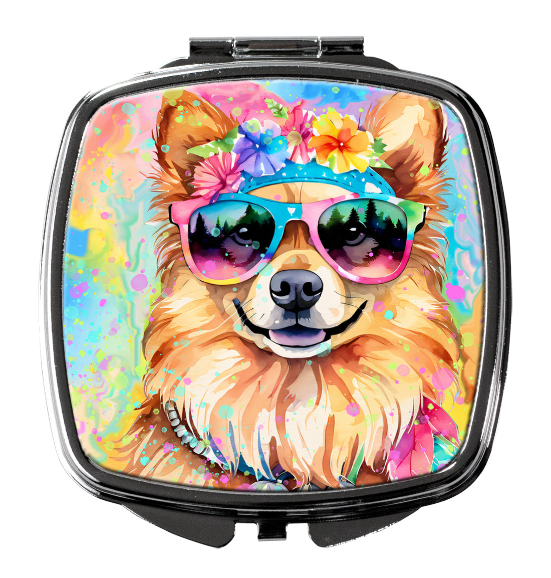 DAC2541SCM 3 x 2.75 in. Pomeranian Hippie Dawg Compact Mirror