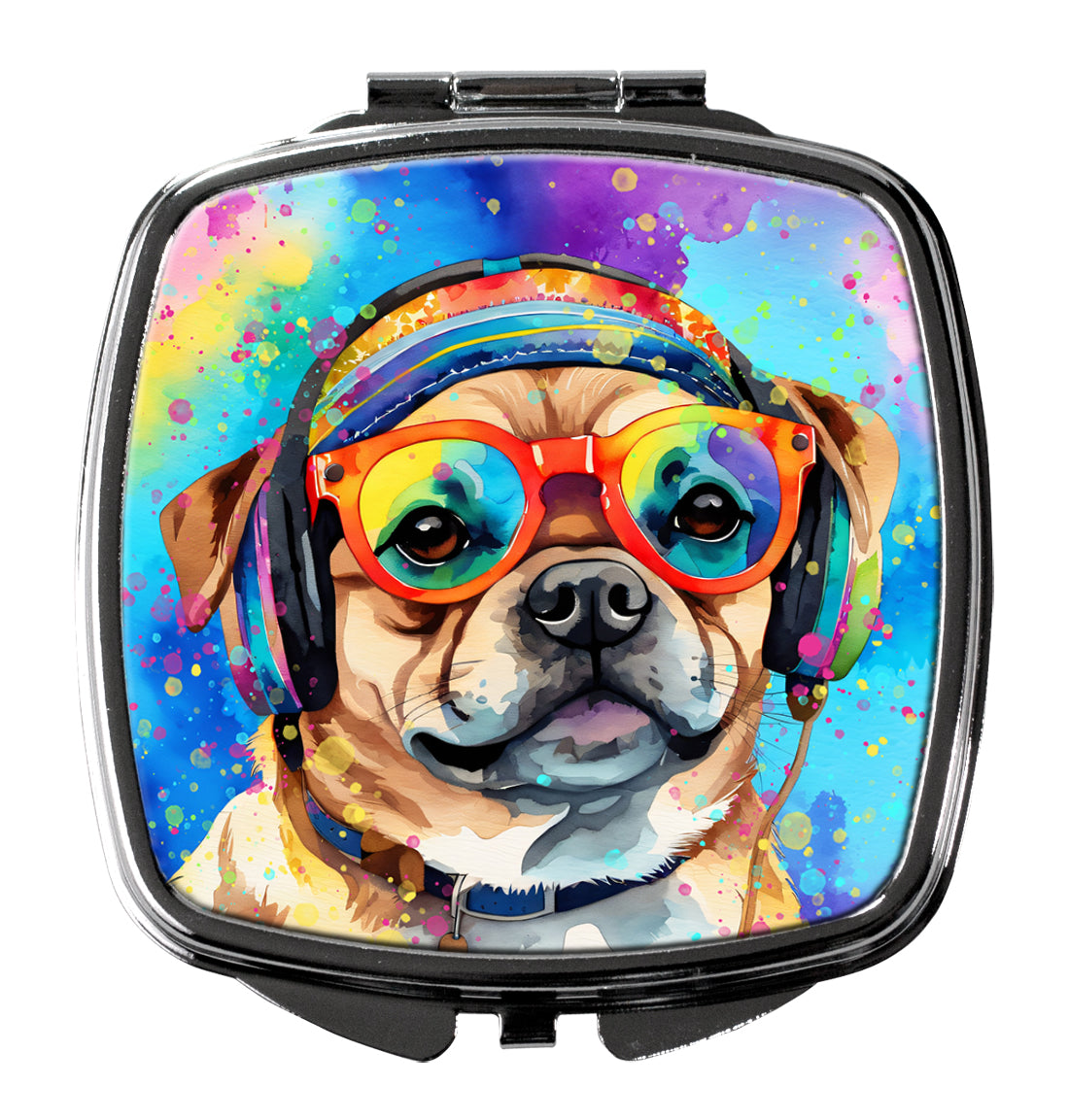 3 x 2.75 in. Pug Hippie Dawg Compact Mirror