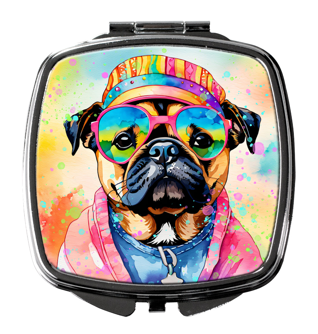 3 x 2.75 in. Pug Hippie Dawg Compact Mirror