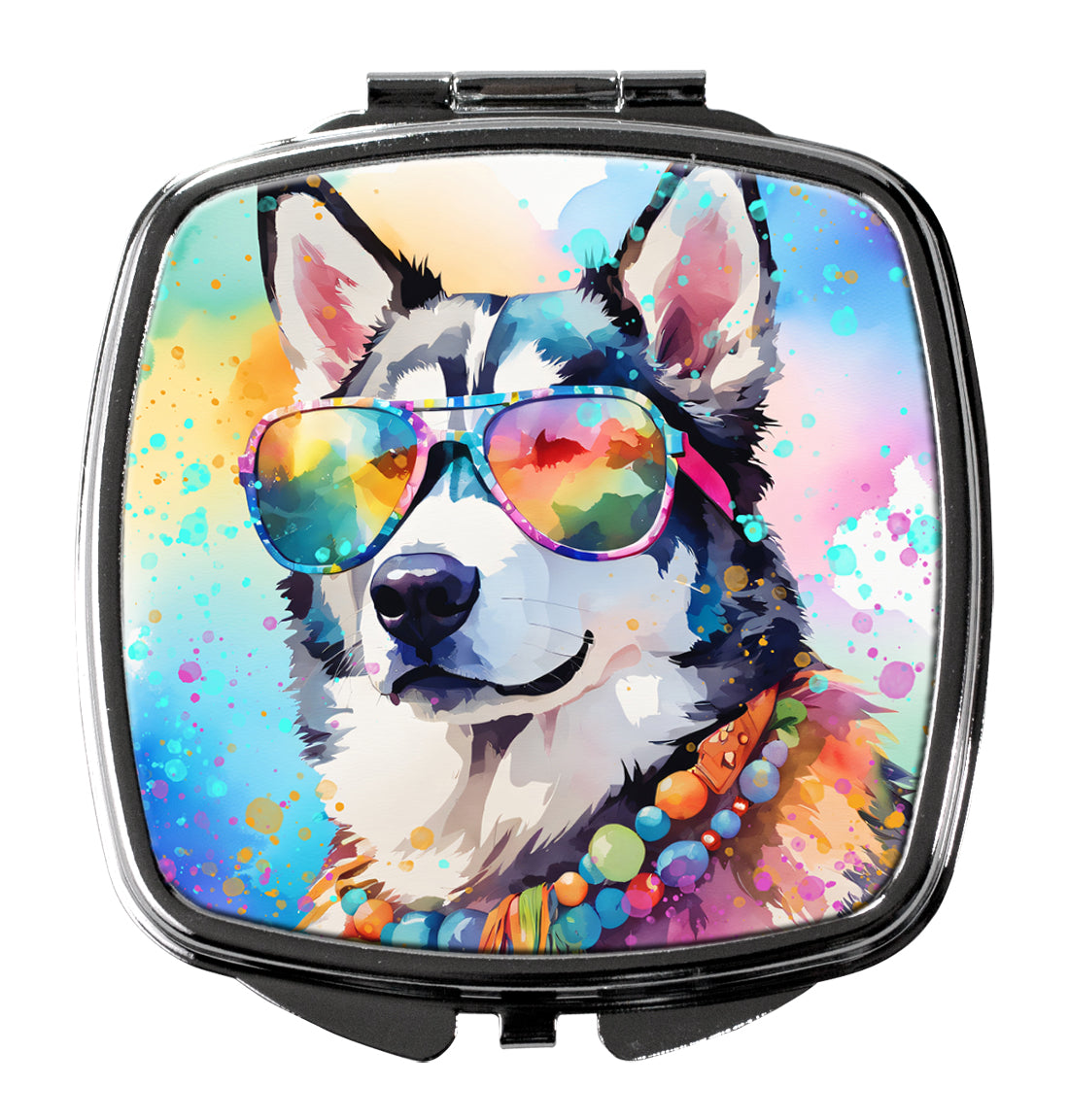DAC2563SCM 3 x 2.75 in. Siberian Husky Hippie Dawg Compact Mirror