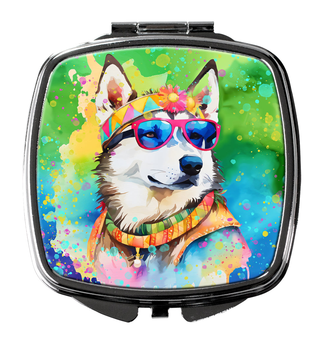 DAC2564SCM 3 x 2.75 in. Siberian Husky Hippie Dawg Compact Mirror