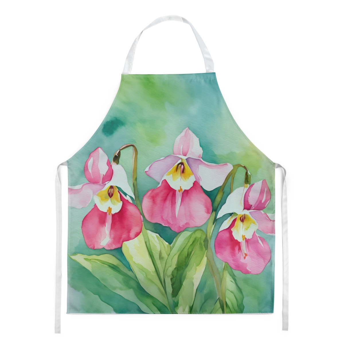 Picture of Carolines Treasures DAC1673APRON 30 x 27 in. Minnesota Pink & White Ladys Slippers in Watercolor Apron