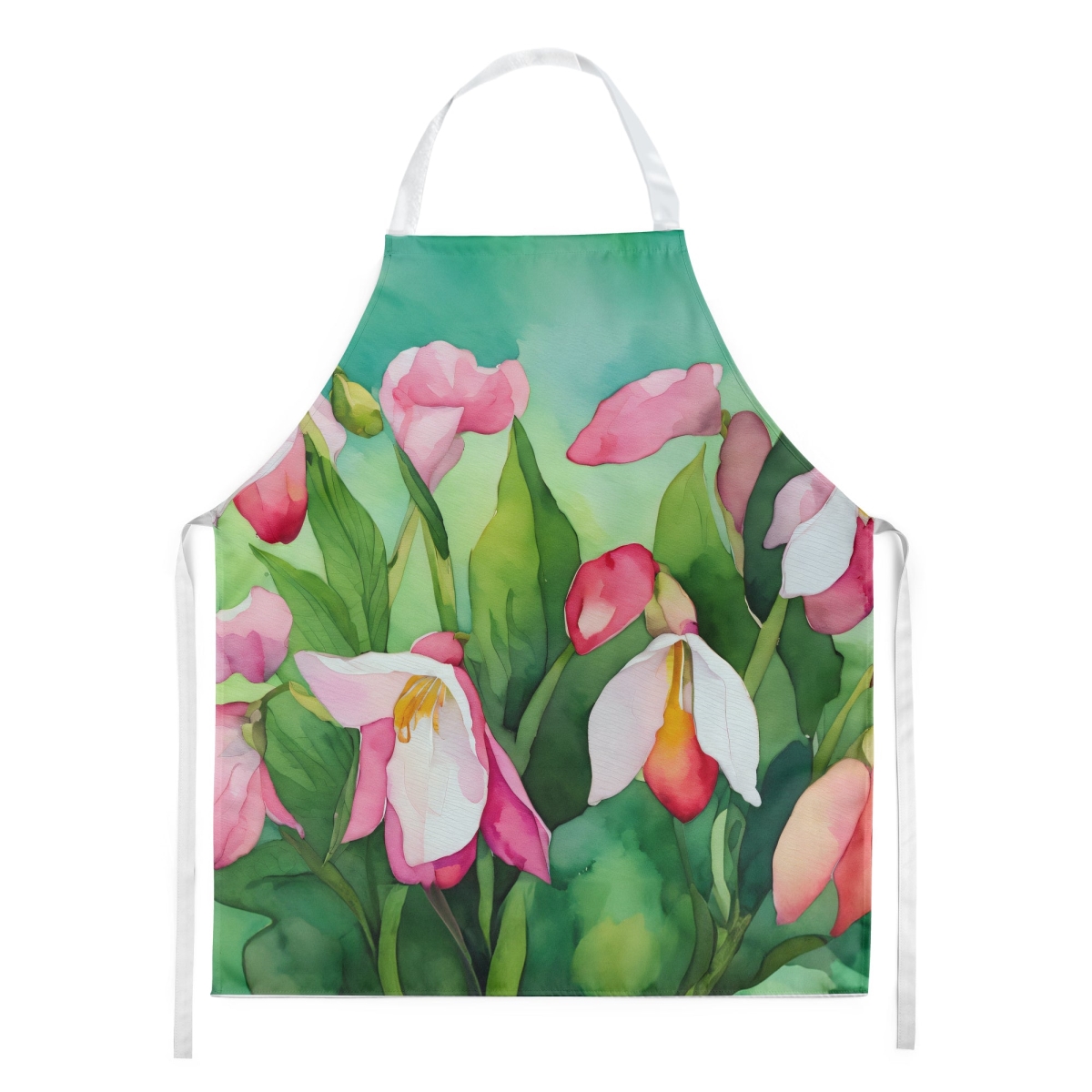 Picture of Carolines Treasures DAC1674APRON 30 x 27 in. Minnesota Pink & White Ladys Slippers in Watercolor Apron