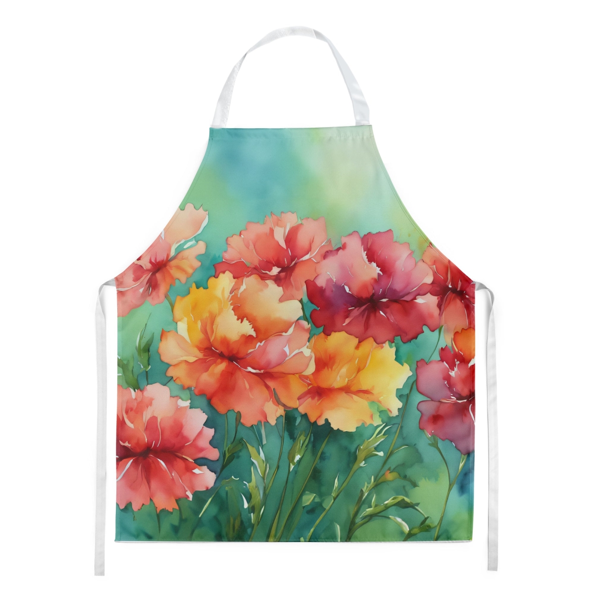 Picture of Carolines Treasures DAC1697APRON 30 x 27 in. Ohio Scarlet Carnations in Watercolor Apron