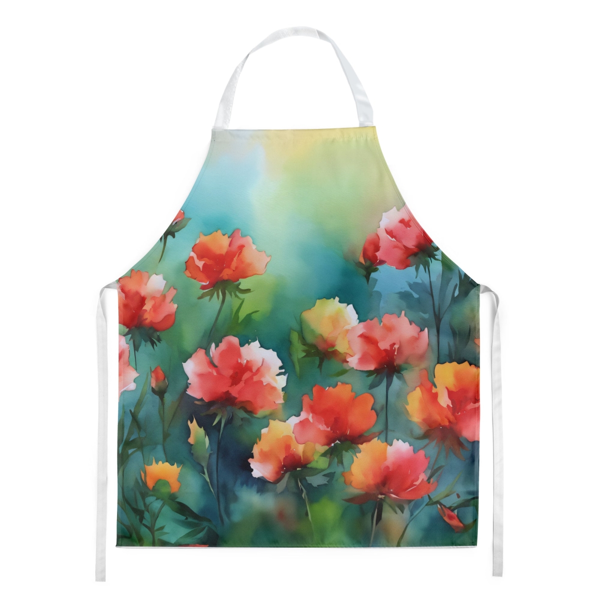 Picture of Carolines Treasures DAC1698APRON 30 x 27 in. Ohio Scarlet Carnations in Watercolor Apron