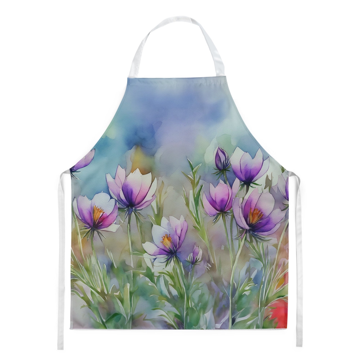 Picture of Carolines Treasures DAC1705APRON 30 x 27 in. South Dakota Pasque Flowers in Watercolor Apron