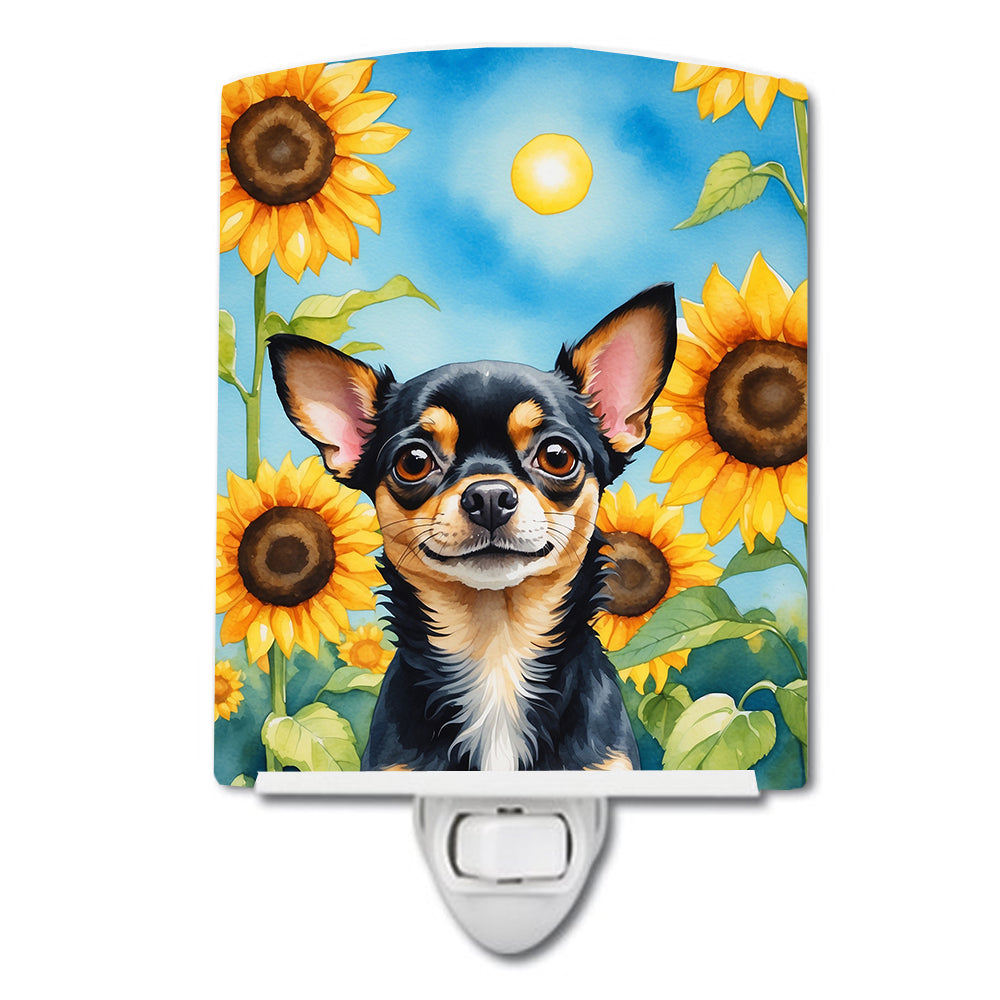 6 x 4 in. Chihuahua in Sunflowers Ceramic Night Light