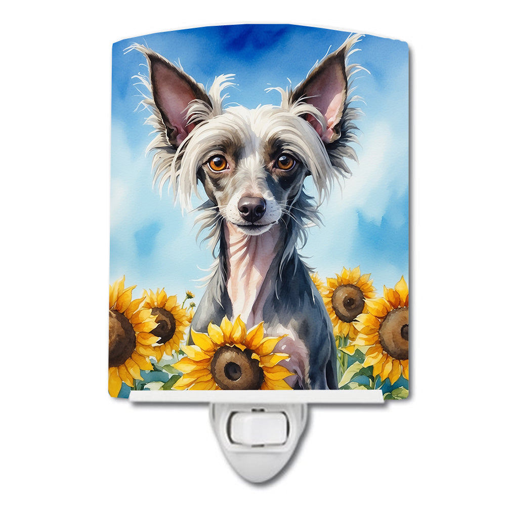6 x 4 in. Chinese Crested in Sunflowers Ceramic Night Light