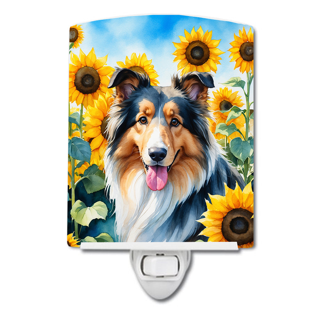 6 x 4 in. Collie in Sunflowers Ceramic Night Light