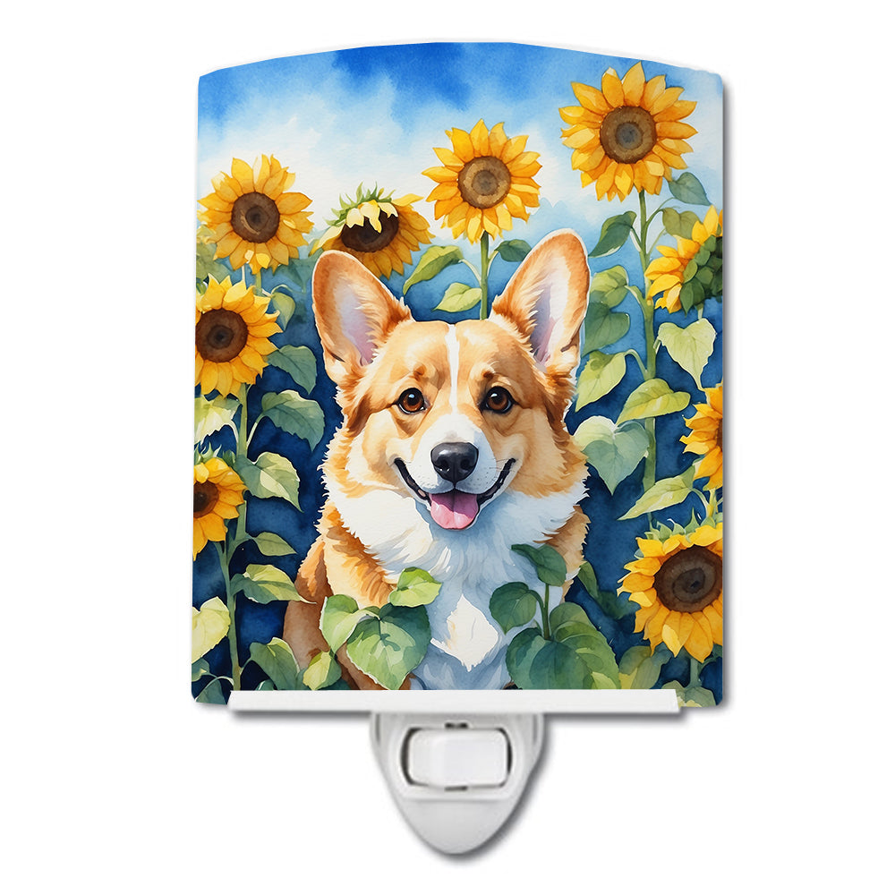 DAC6062CNL 6 x 4 in. Corgi in Sunflowers Ceramic Night Light
