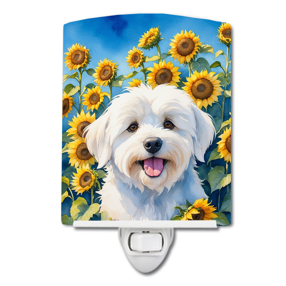 6 x 4 in. Coton de Tulear in Sunflowers Ceramic Night Light