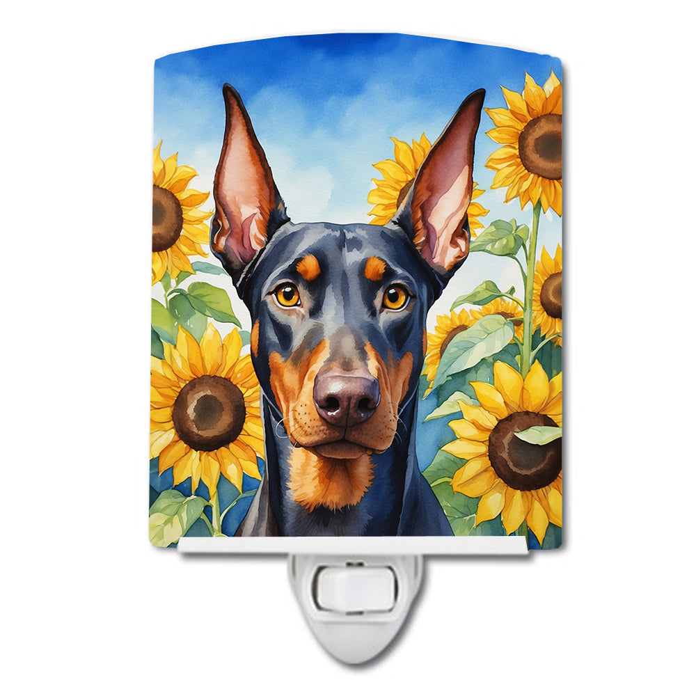 DAC6068CNL 6 x 4 in. Doberman Pinscher in Sunflowers Ceramic Night Light