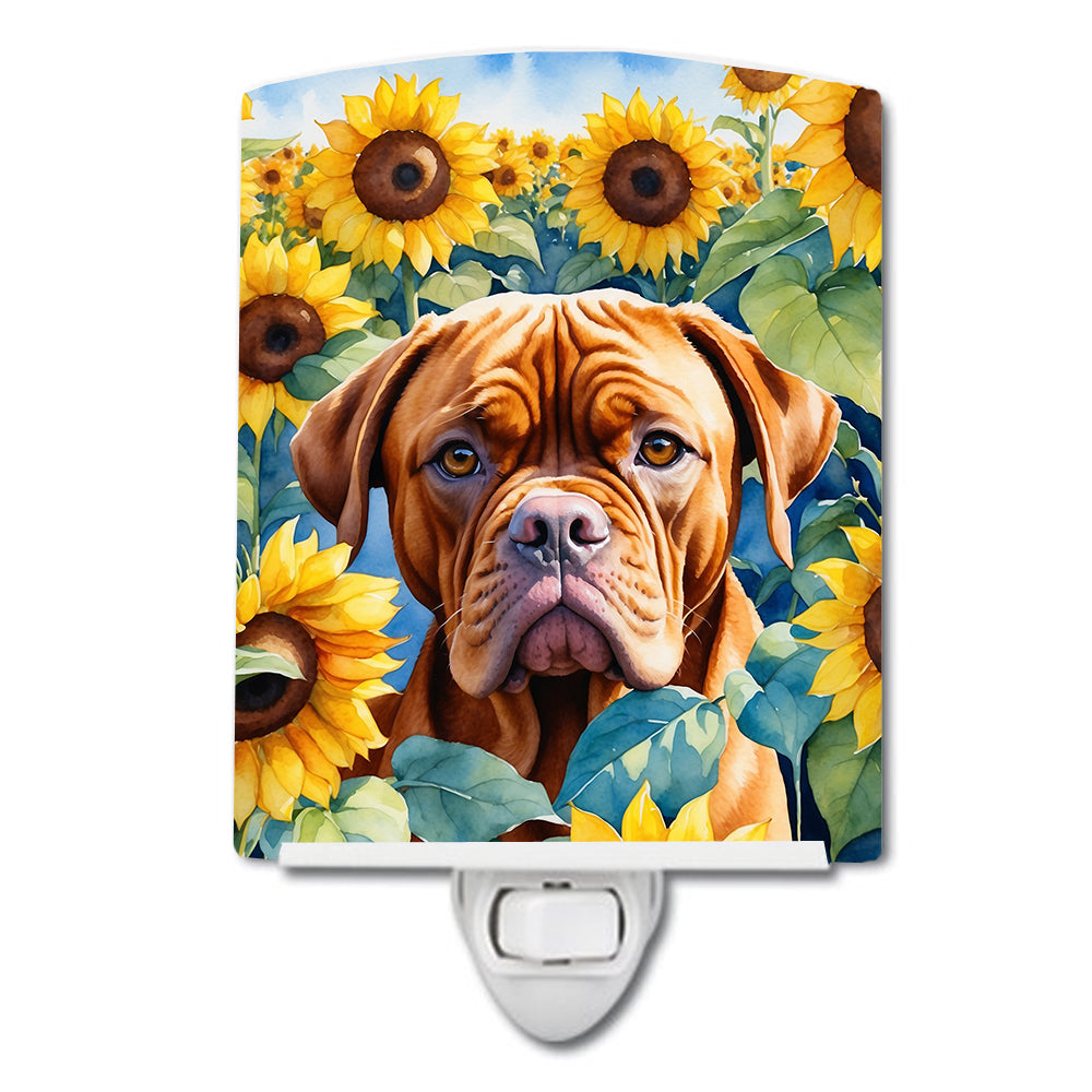 DAC6069CNL 6 x 4 in. Dogue de Bordeaux in Sunflowers Ceramic Night Light