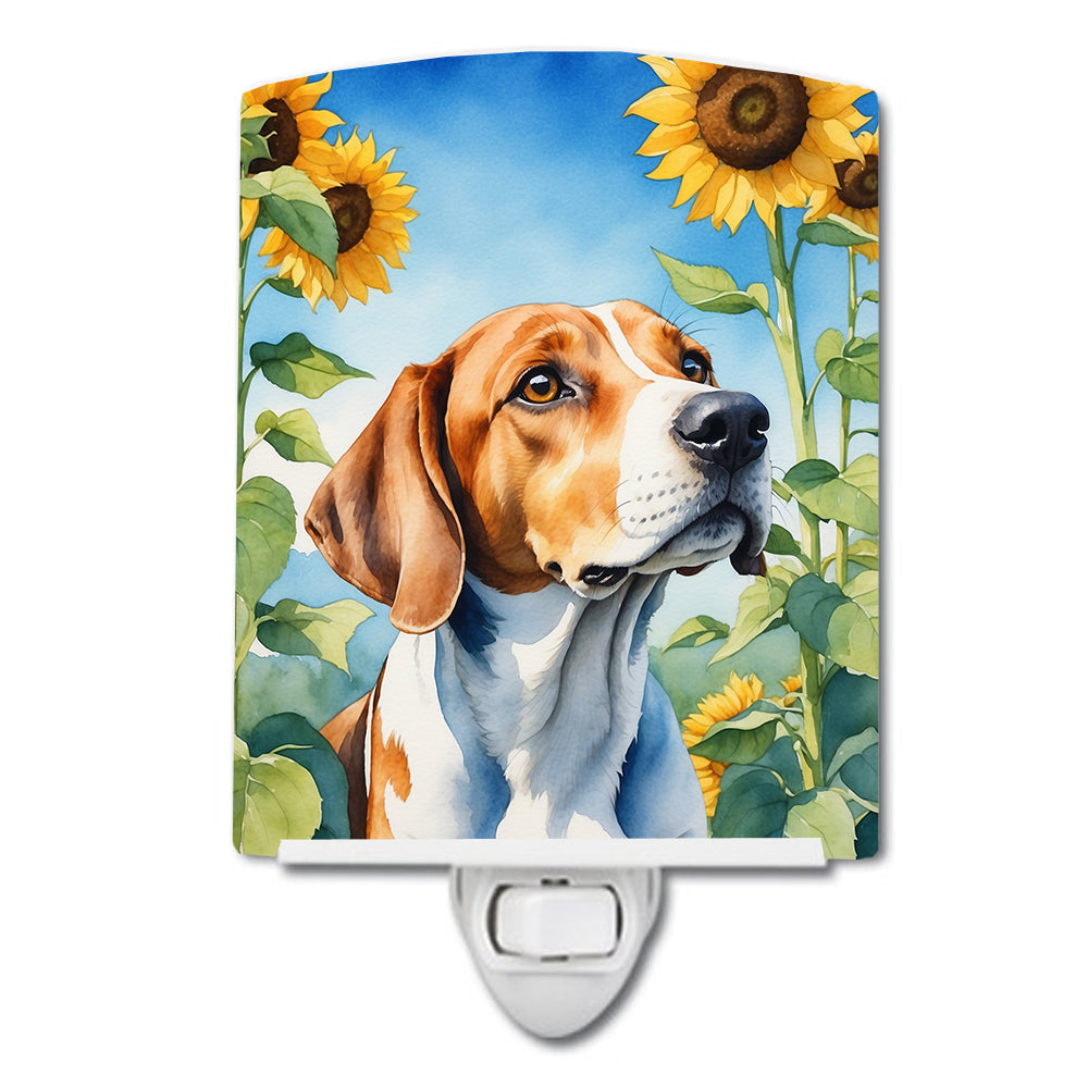 6 x 4 in. English Foxhound in Sunflowers Ceramic Night Light