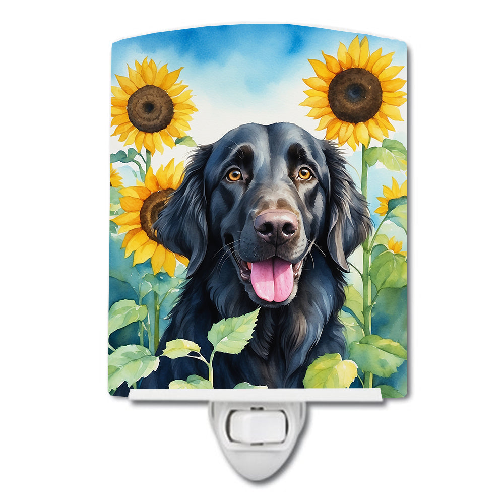 DAC6078CNL 6 x 4 in. Flat-Coated Retriever in Sunflowers Ceramic Night Light