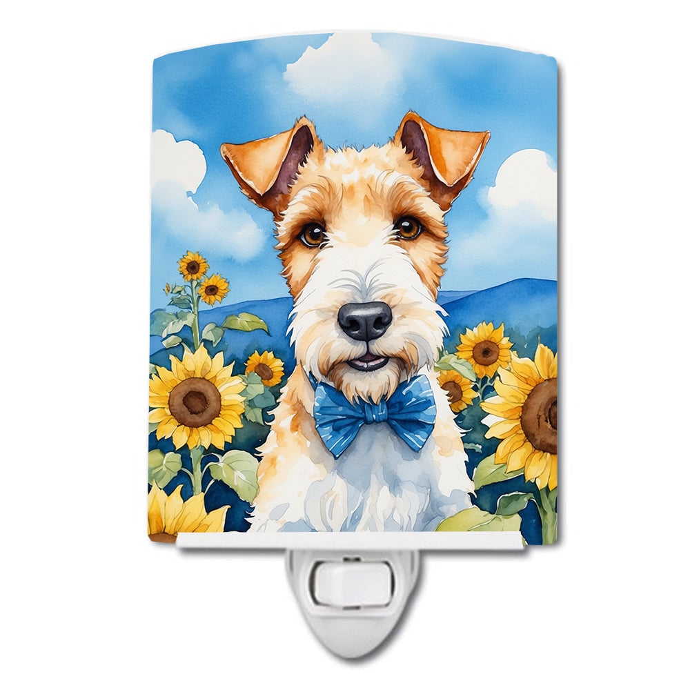 DAC6079CNL 6 x 4 in. Fox Terrier in Sunflowers Ceramic Night Light