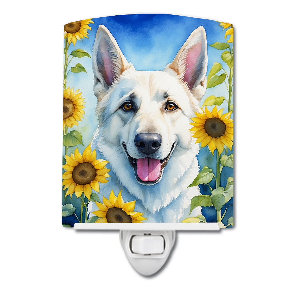 DAC6083CNL 6 x 4 in. White German Shepherd in Sunflowers Ceramic Night Light