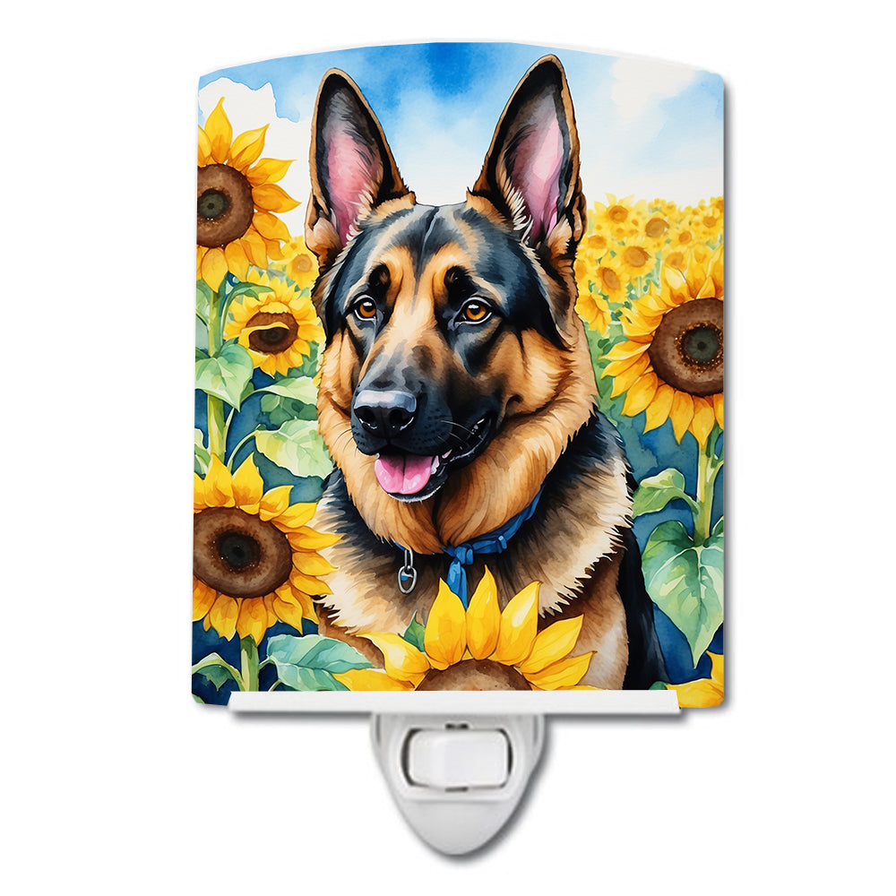 6 x 4 in. German Shepherd in Sunflowers Ceramic Night Light