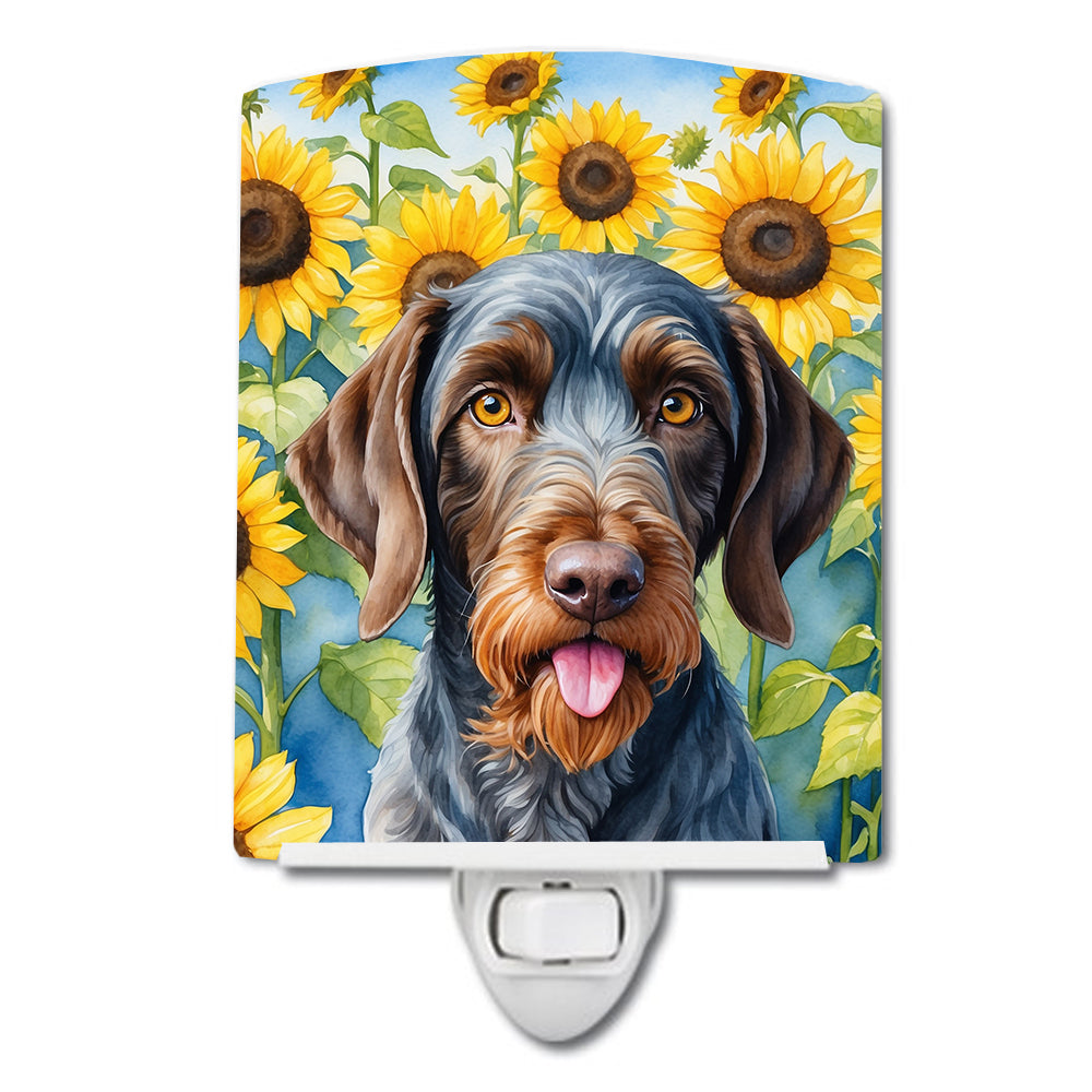 DAC6086CNL 6 x 4 in. German Wirehaired Pointer in Sunflowers Ceramic Night Light