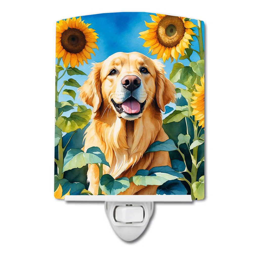 6 x 4 in. Golden Retriever in Sunflowers Ceramic Night Light