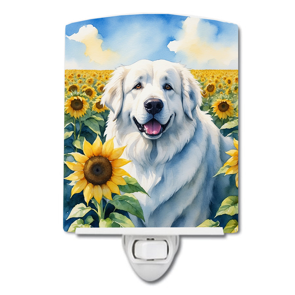 DAC6093CNL 6 x 4 in. Great Pyrenees in Sunflowers Ceramic Night Light -  Carolines Treasures