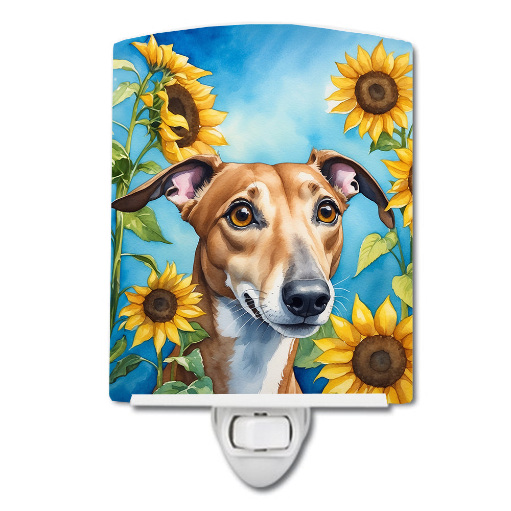 6 x 4 in. Greyhound in Sunflowers Ceramic Night Light