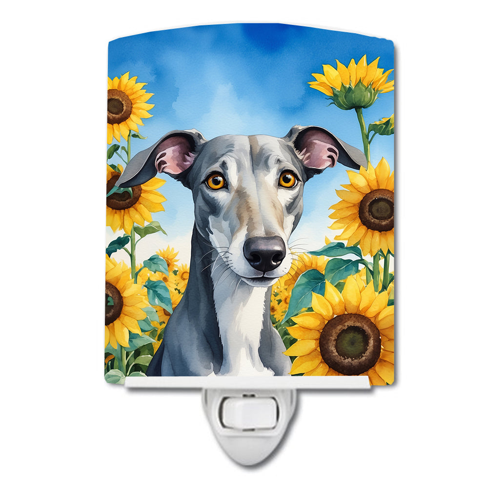 6 x 4 in. Greyhound in Sunflowers Ceramic Night Light