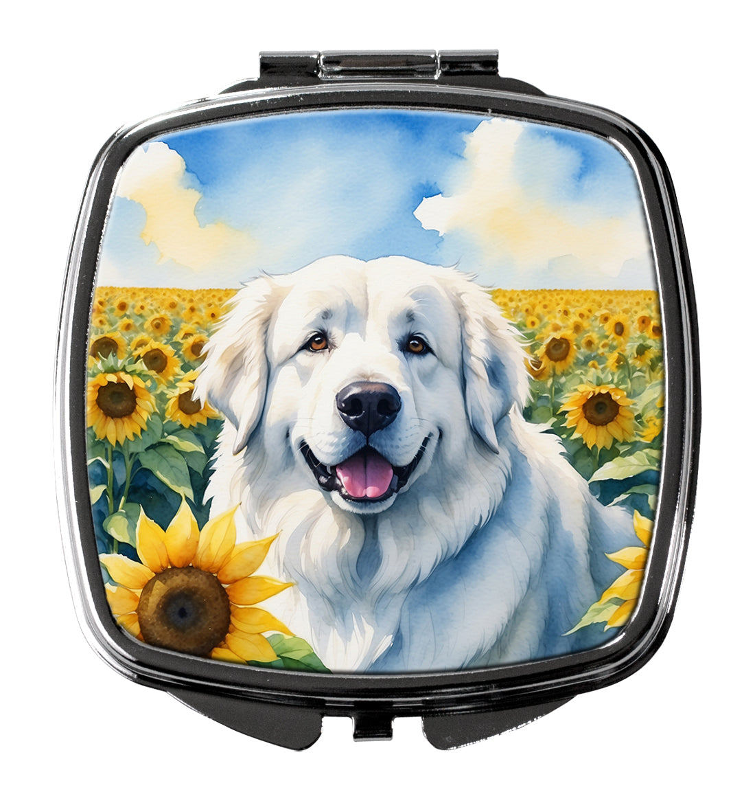 DAC6093SCM 3 x 2.75 in. Great Pyrenees in Sunflowers Compact Mirror -  Carolines Treasures