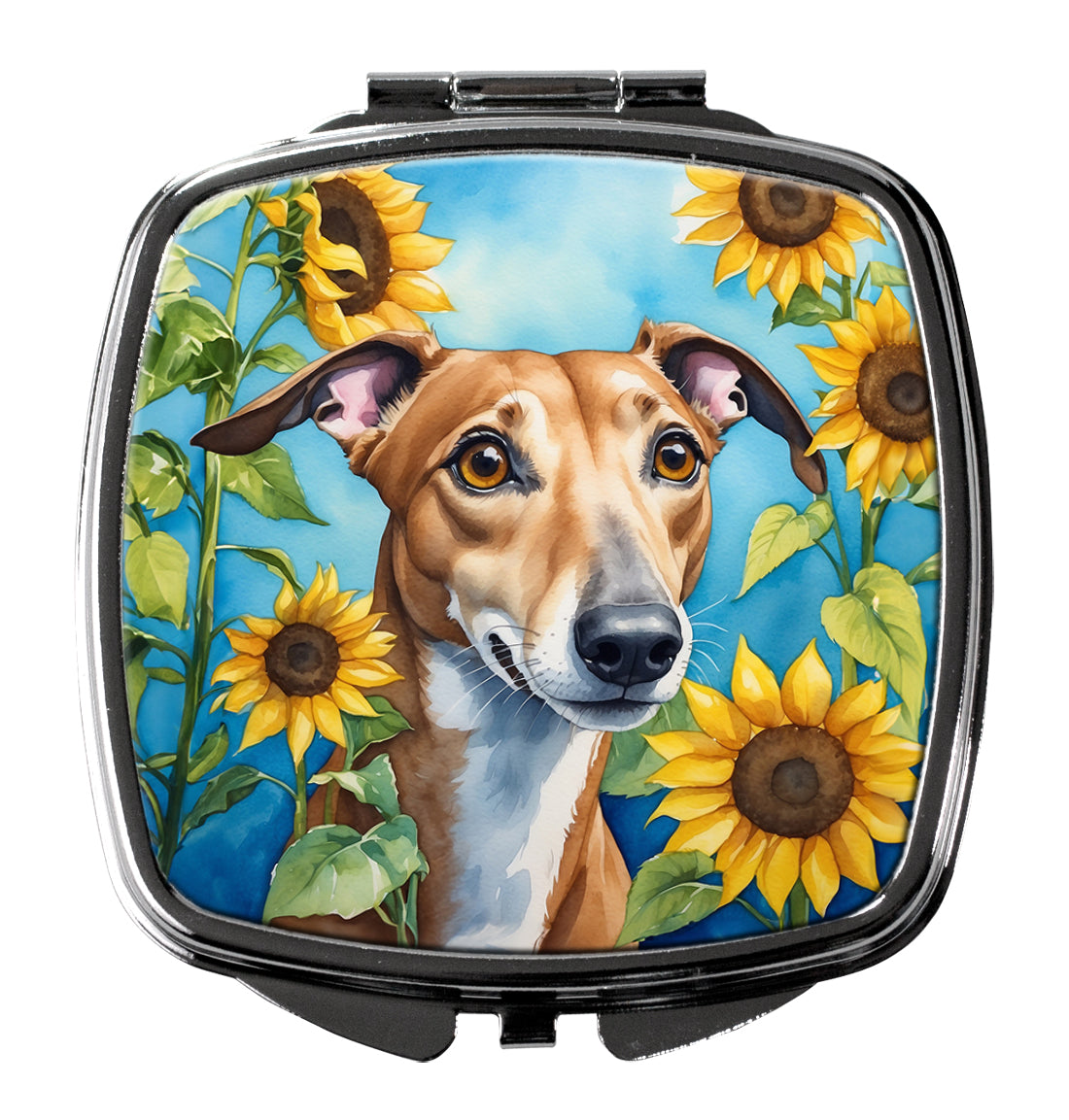 DAC6095SCM 3 x 2.75 in. Greyhound in Sunflowers Compact Mirror