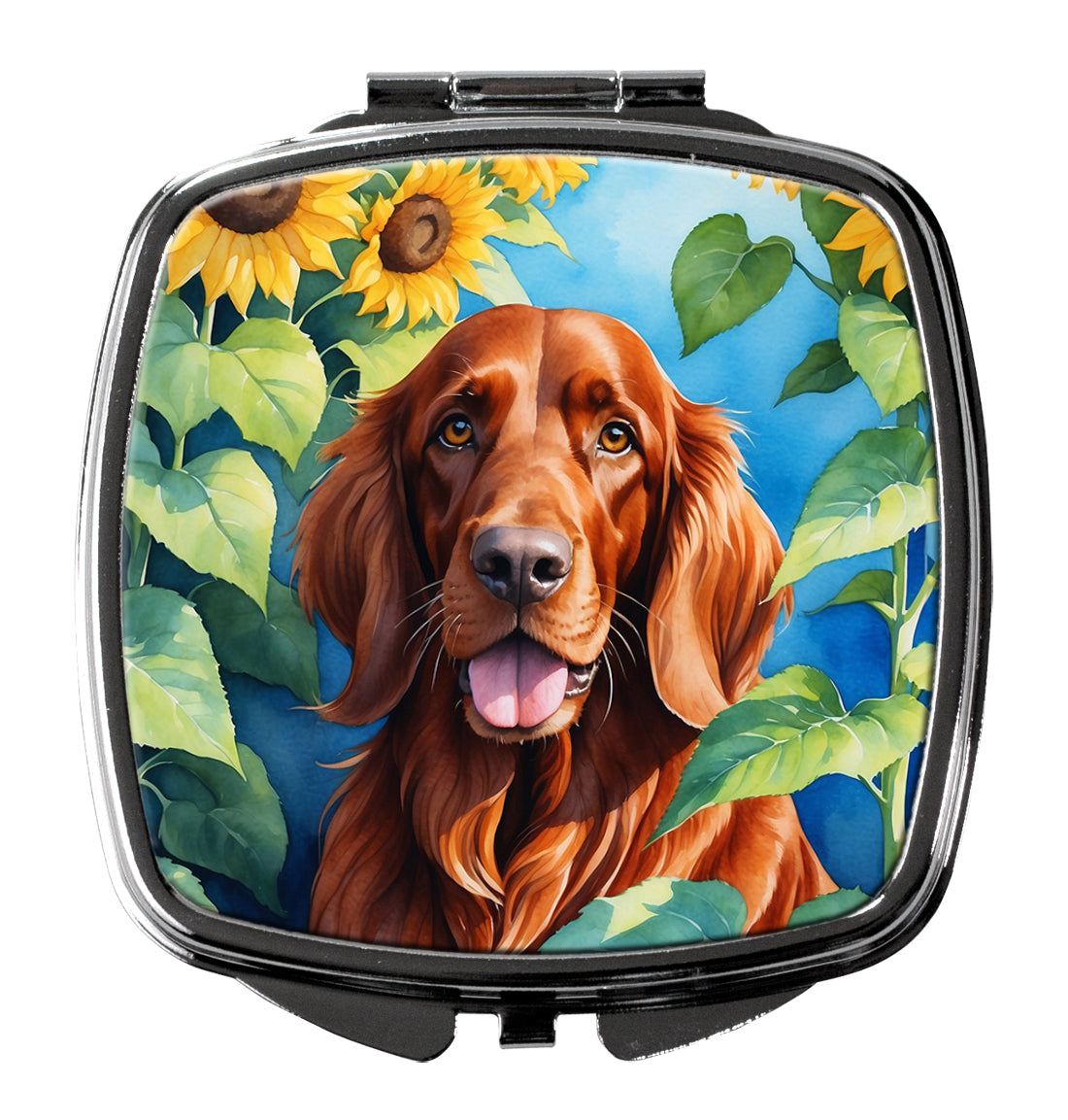 3 x 2.75 in. Irish Setter in Sunflowers Compact Mirror