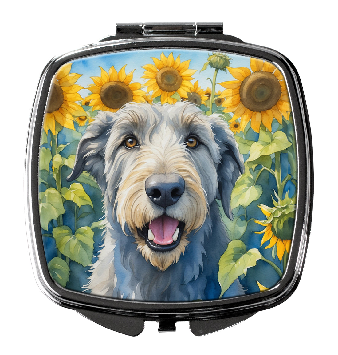3 x 2.75 in. Irish Wolfhound in Sunflowers Compact Mirror