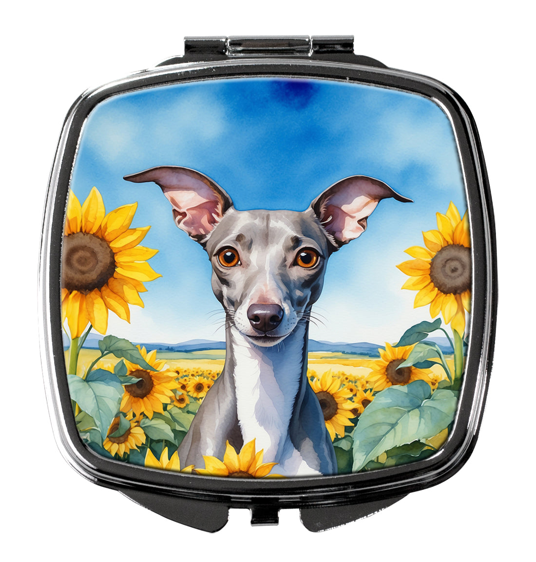 DAC6101SCM 3 x 2.75 in. Italian Greyhound in Sunflowers Compact Mirror