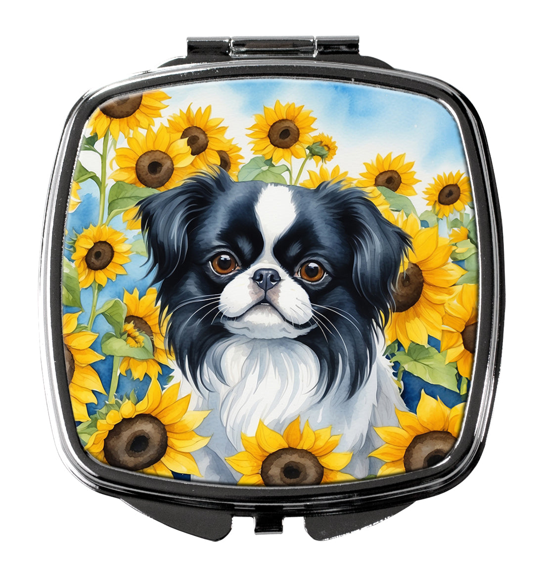 3 x 2.75 in. Japanese Chin in Sunflowers Compact Mirror