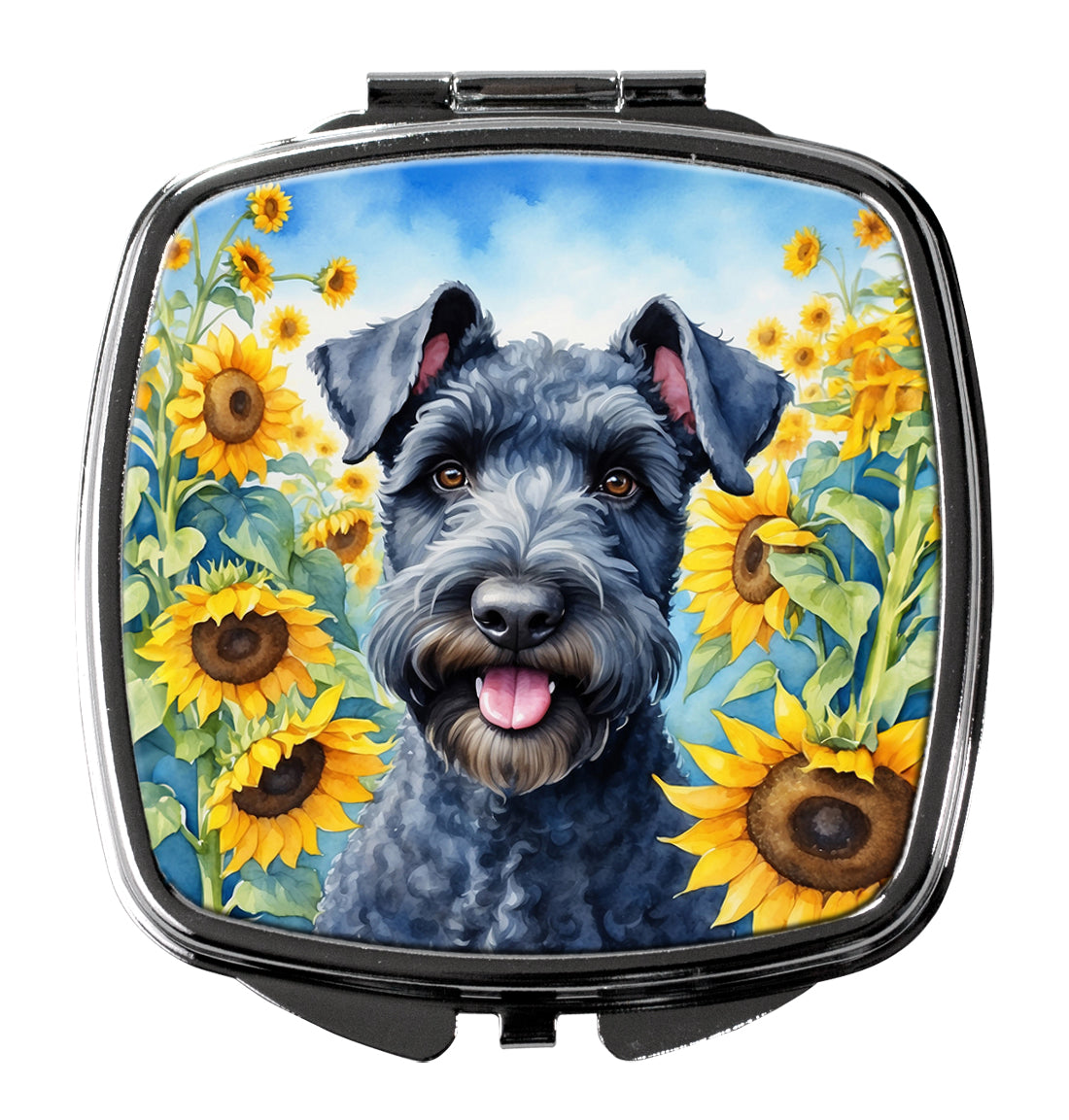 DAC6106SCM 3 x 2.75 in. Kerry Blue Terrier in Sunflowers Compact Mirror