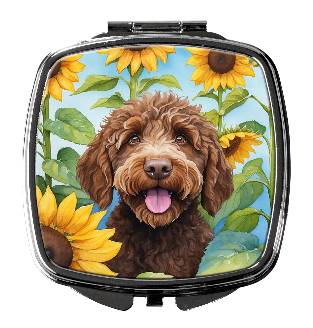 3 x 2.75 in. Labradoodle in Sunflowers Compact Mirror