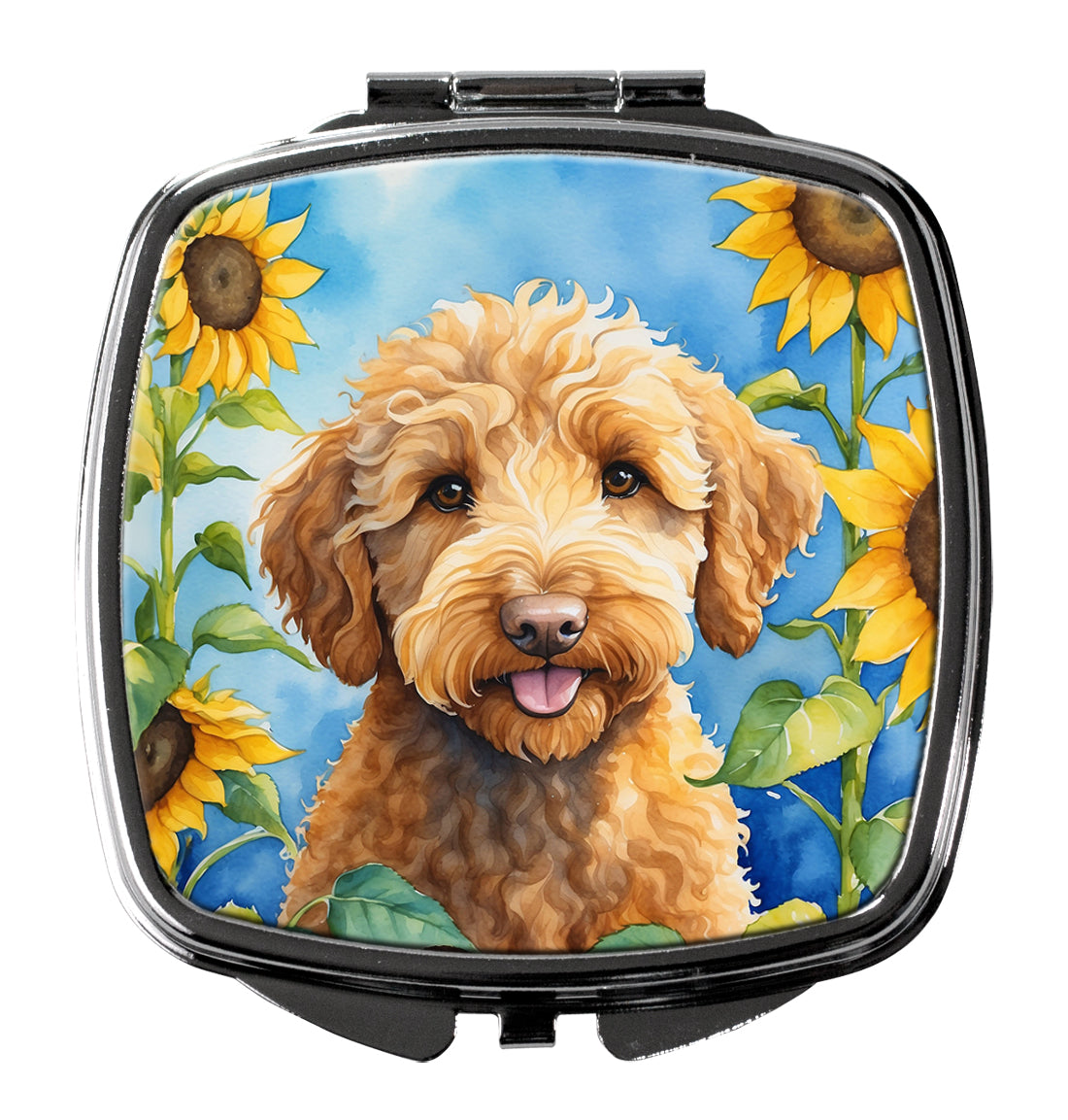 DAC6113SCM 3 x 2.75 in. Labradoodle in Sunflowers Compact Mirror