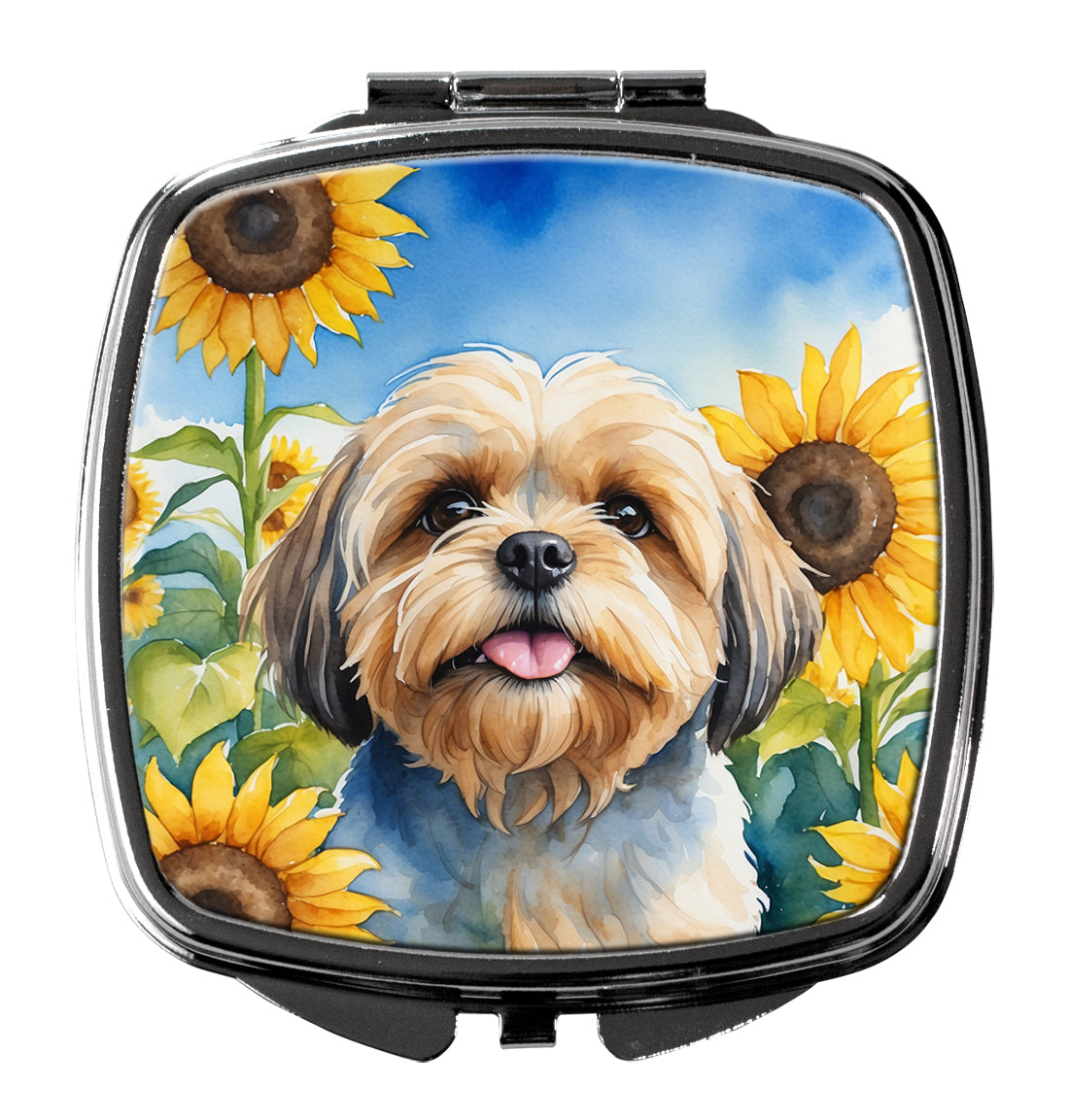 3 x 2.75 in. Lhasa Apso in Sunflowers Compact Mirror