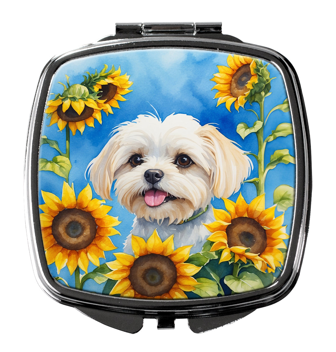 3 x 2.75 in. Maltese in Sunflowers Compact Mirror
