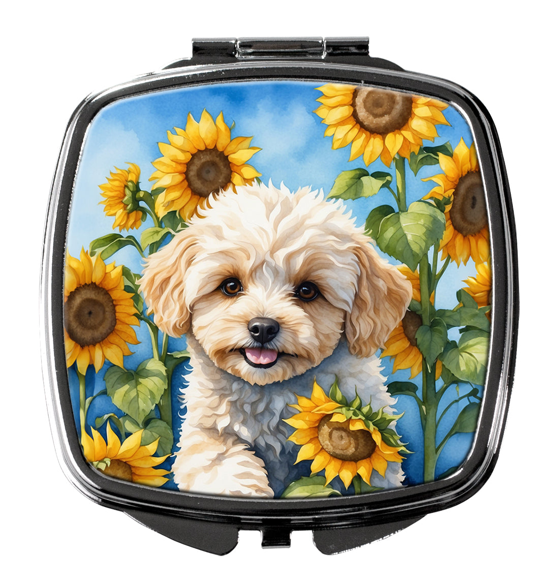 DAC6118SCM 3 x 2.75 in. Maltipoo in Sunflowers Compact Mirror