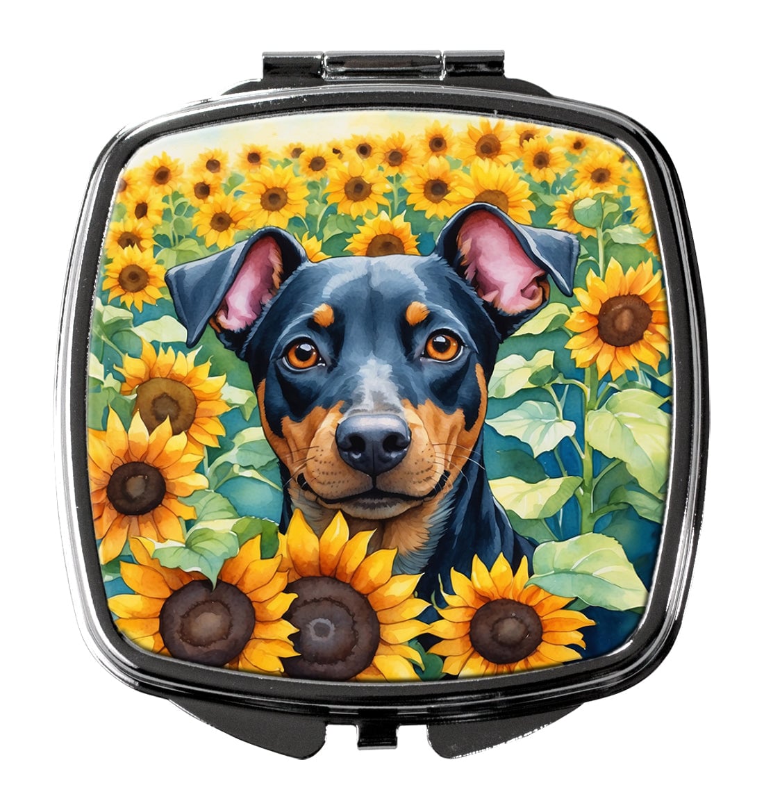 DAC6119SCM 3 x 2.75 in. Manchester Terrier in Sunflowers Compact Mirror