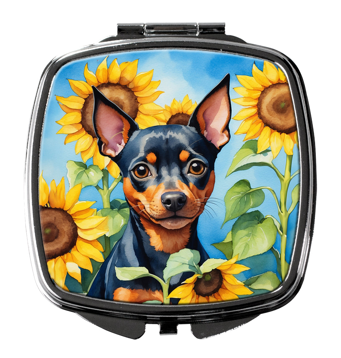 DAC6121SCM 3 x 2.75 in. Miniature Pinscher in Sunflowers Compact Mirror